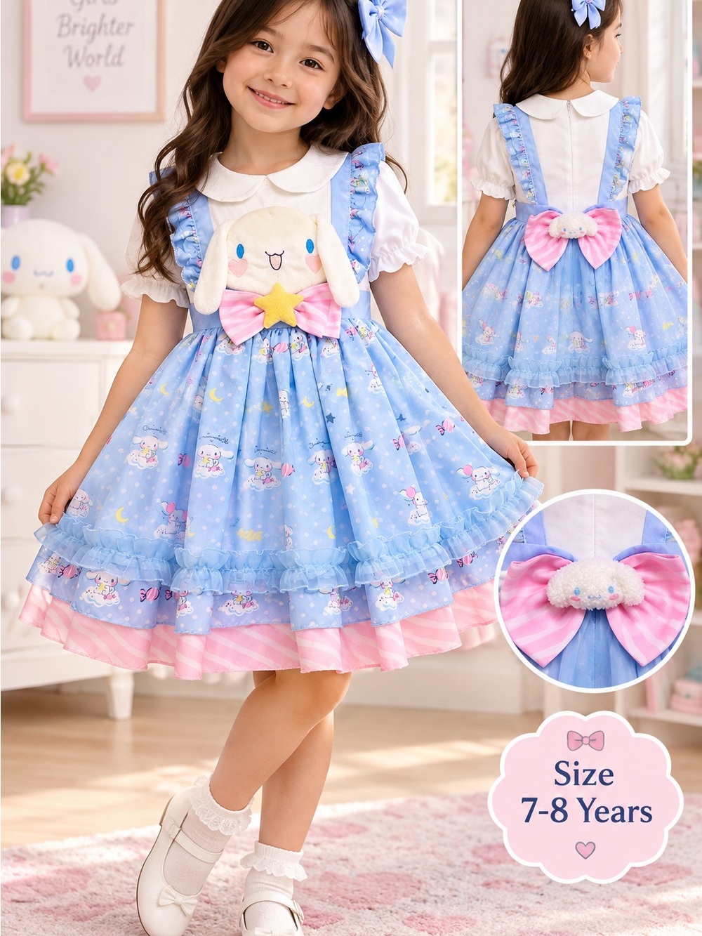 Blue & Pink Bunny Jumper Dress for Girls - Cute Ruffle Skirt